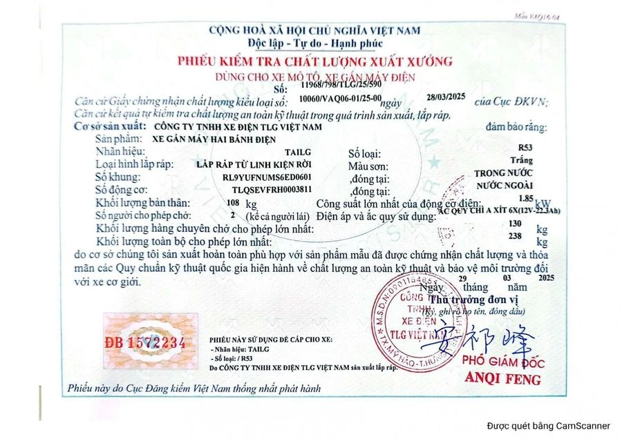 đăng kiểm xe máy điện tailg venus r53