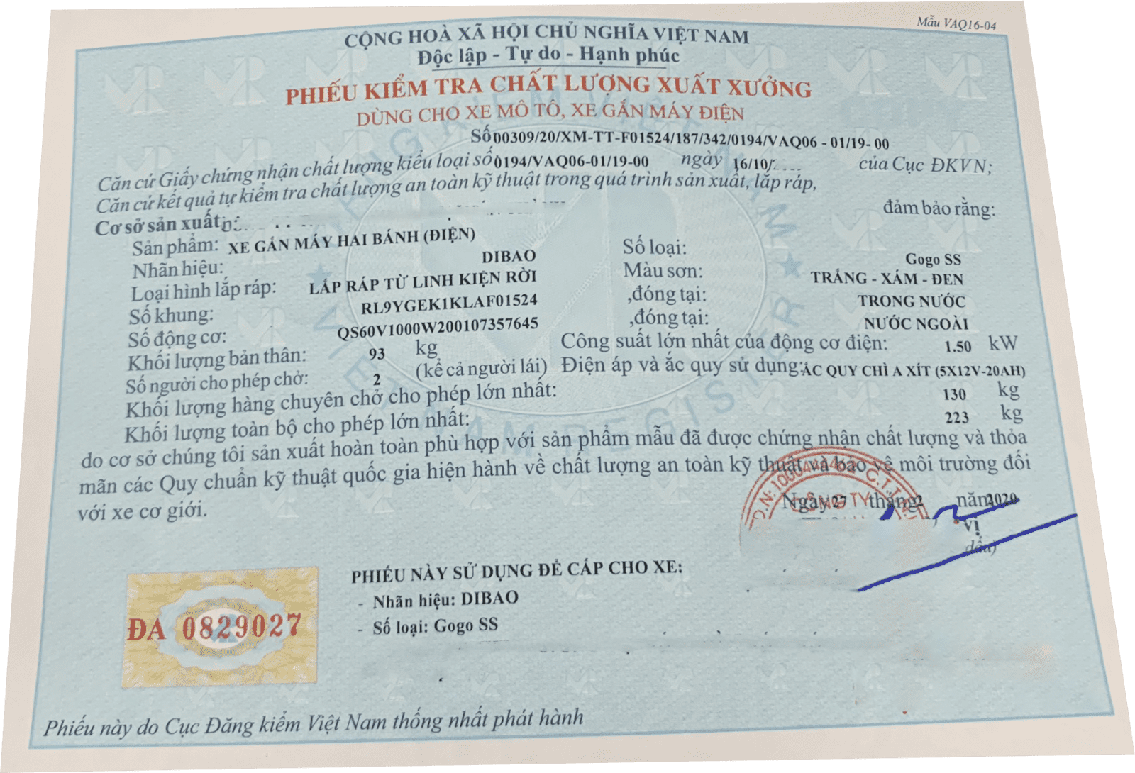 đăng kiểm xe điện gogo ss dibao